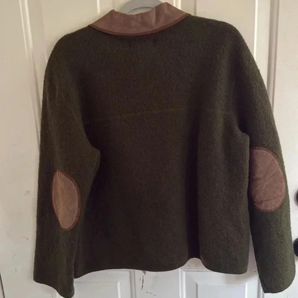 Rena Rowan Women’s 100% Wool Full Zip Jacket Size Xl Green elbow patches - Picture 4 of 4